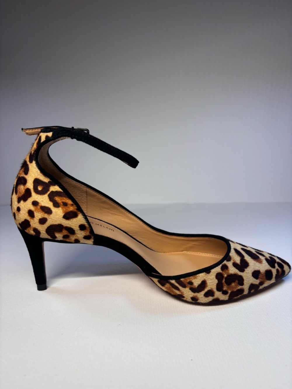 Antonio Melani Leopard Print Calf Hair Ankle Strap Heels S 8.5 Pointed Toe Pumps - Picture 4 of 13